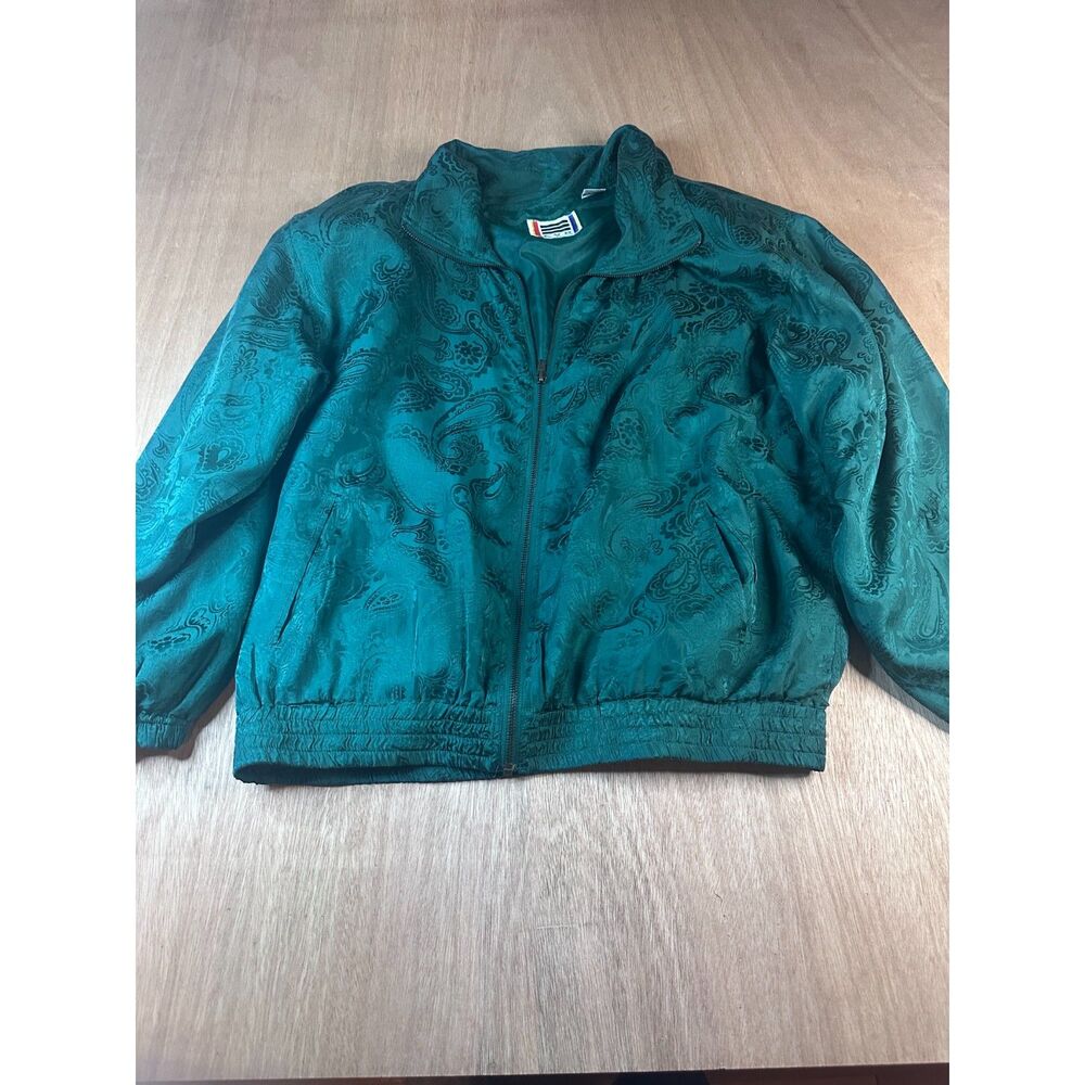Vintage EVR by Rosso 100% Silk Paisleyā Bomber Jacket Green Size L 80s 90s